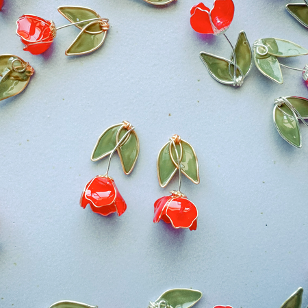Tulip Dangle Stud Earrings | Handmade Botanical Jewelry