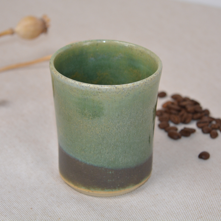Handmade Ceramic Tumbler – Rustic Green with Earthy Tones - Handless Mug