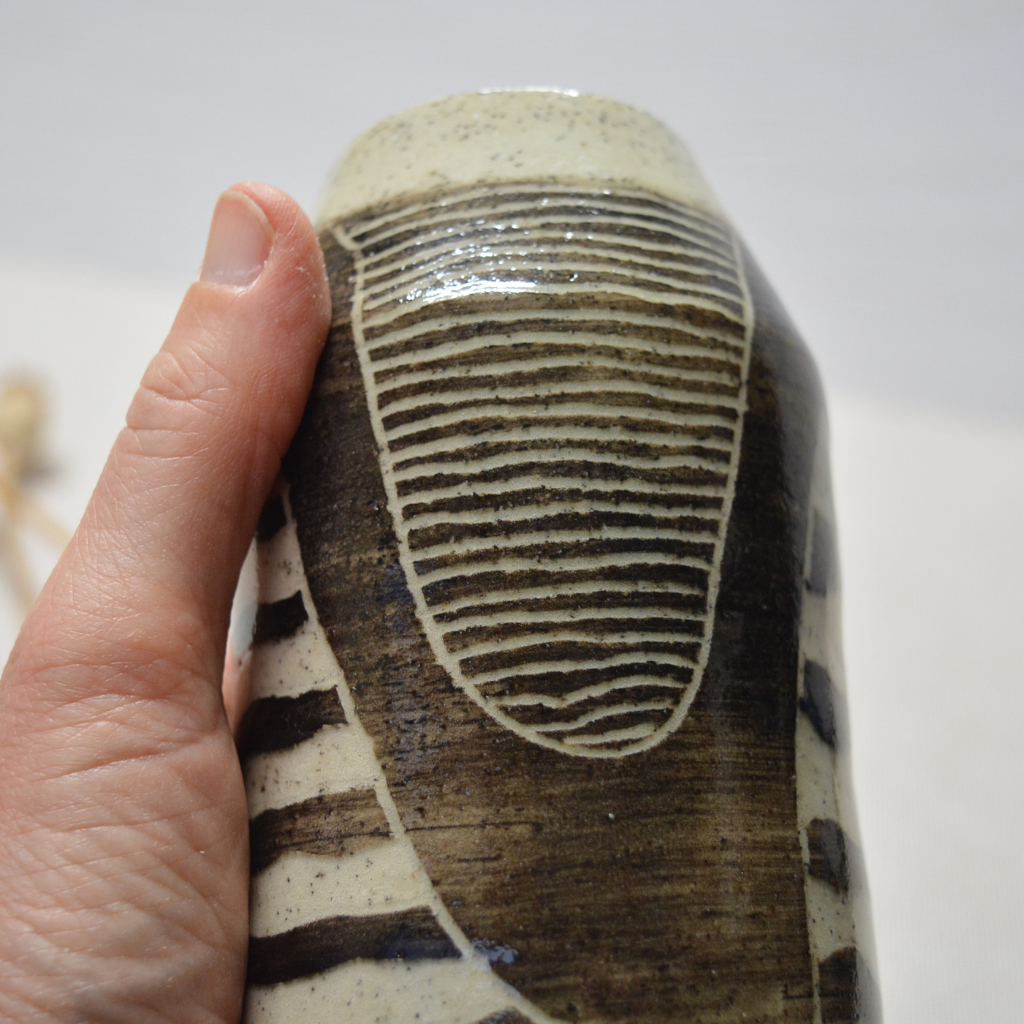 Carved Wheel-thrown Hand-painted Ceramic Bud Vase 13cm "Expression"