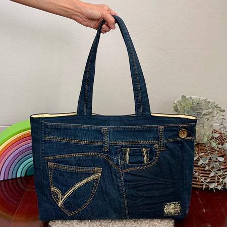 Upcycled Denim Tote with Tailored Lining