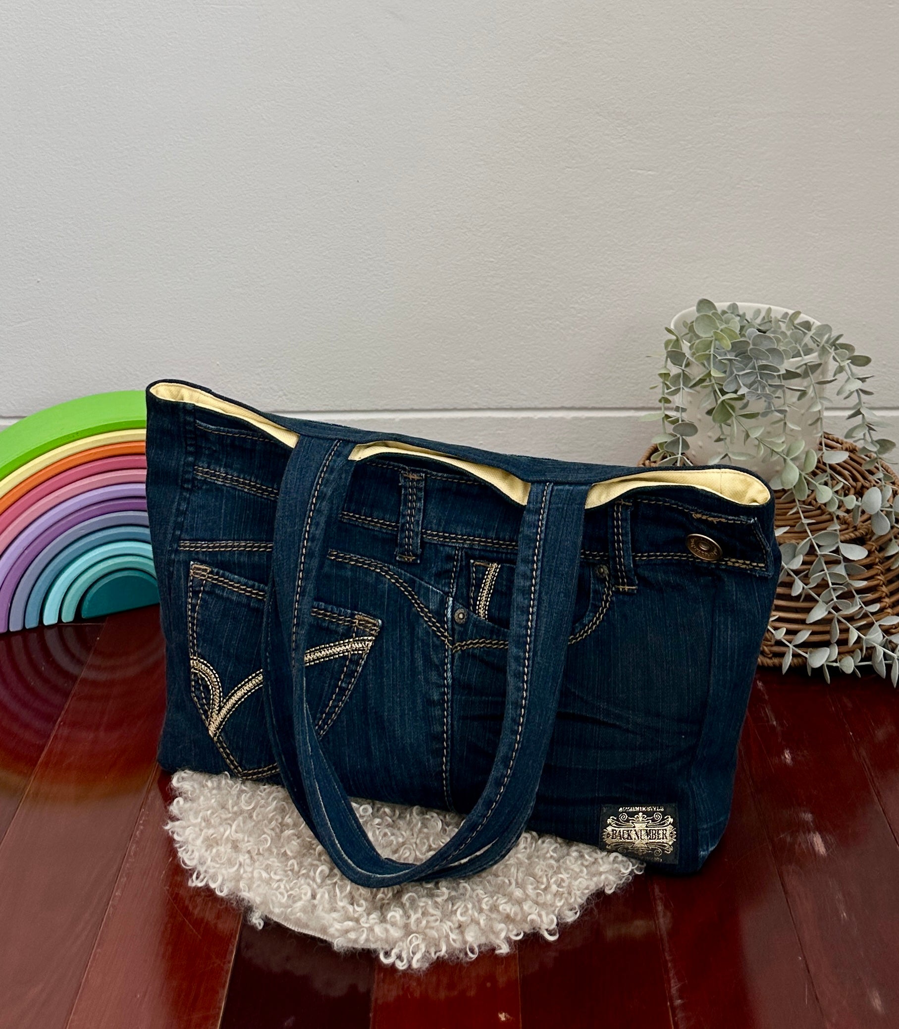 Upcycled Denim Tote with Tailored Lining