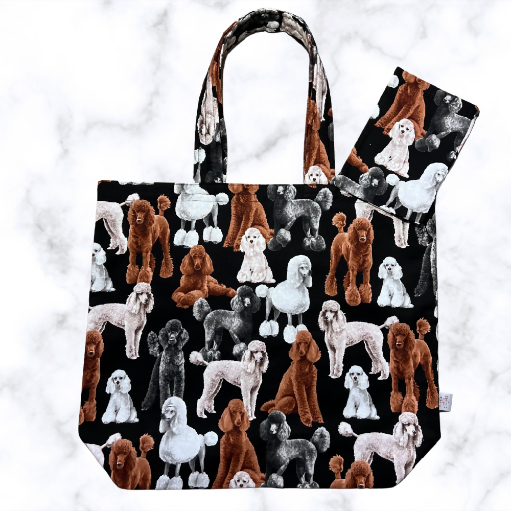 Grocery Tote ...Lined with storage pouch ... Poodles