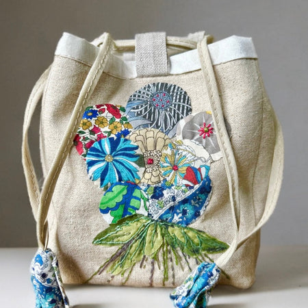 Floral Japanese Kinchaku Bag