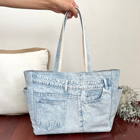 Light Blue Upcycled Denim Tote Bag