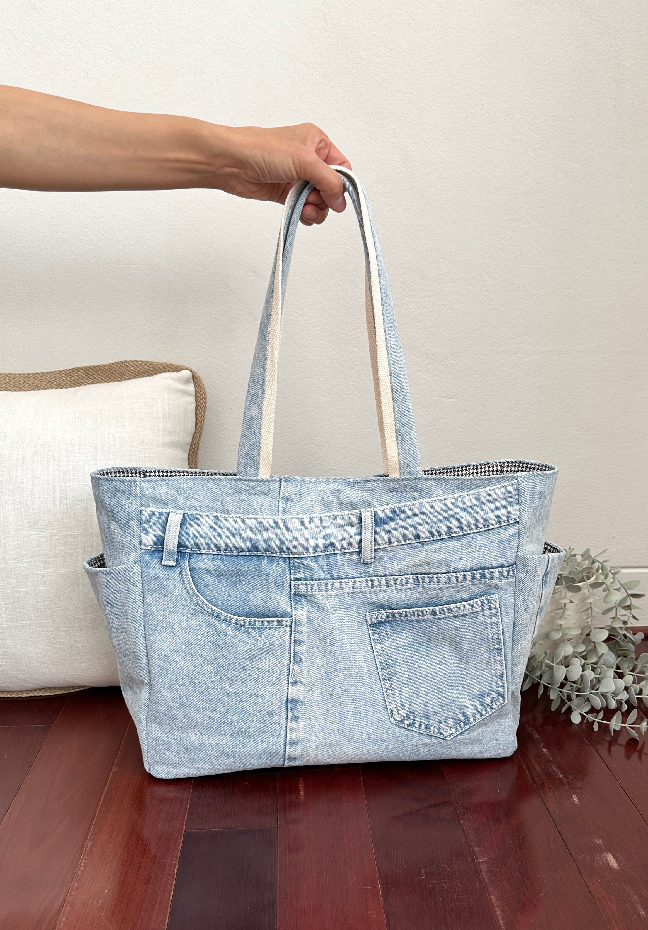 Light Blue Upcycled Denim Tote Bag