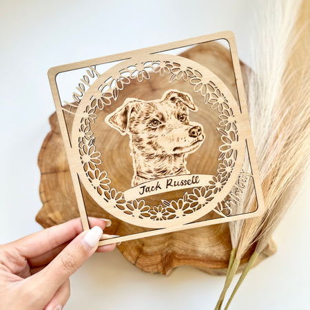 Custom Woodburning Pet Portrait Birthday Card – Personalized Wooden Greeting Card