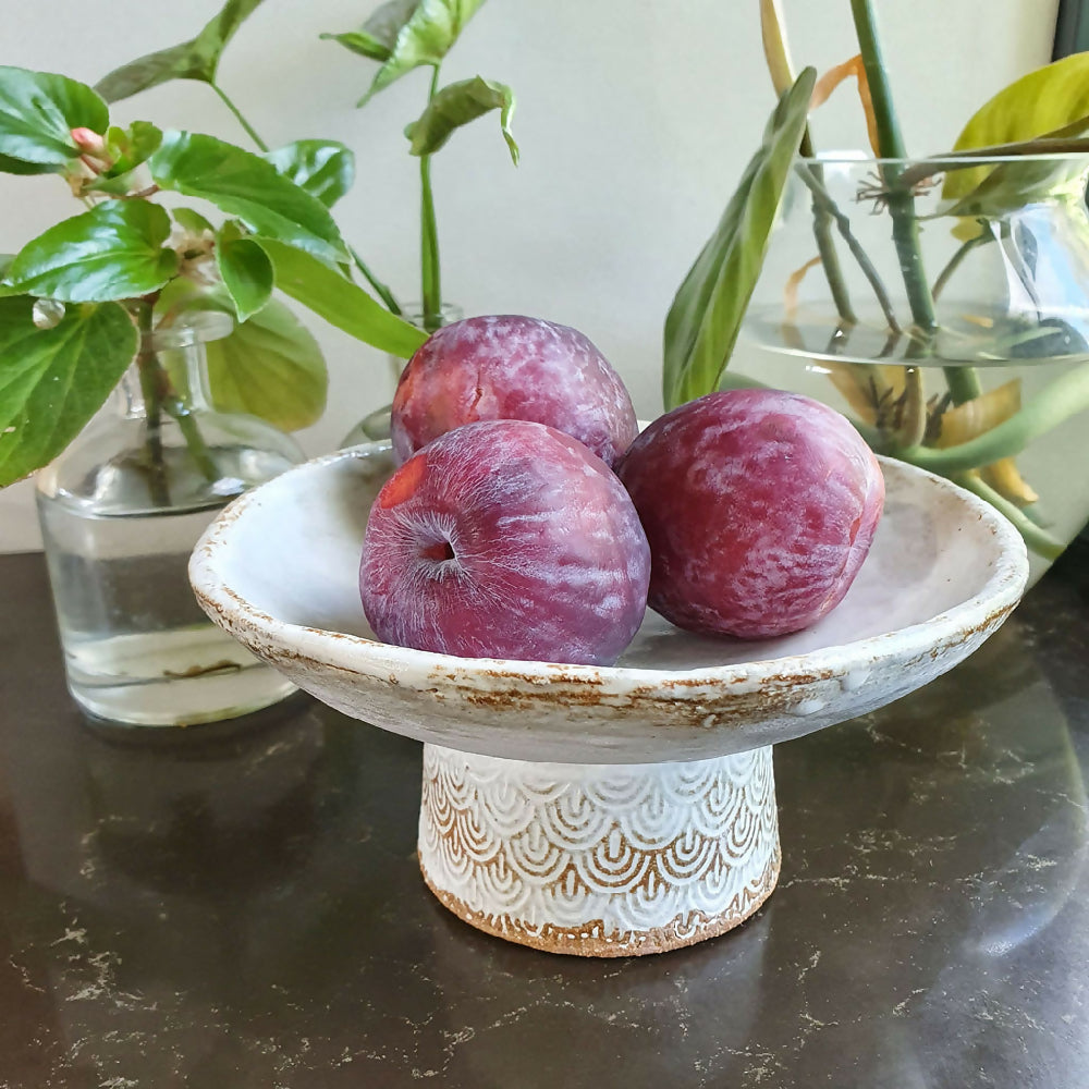 handcrafted rustic white ceramic fruit bowl - Julie Ann Smith fine art - Australia