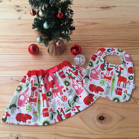 Baby Girls Christmas Skirt and Bib Set |Size 1