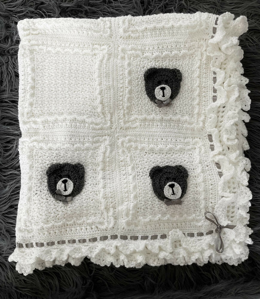 Crotchet Baby Blanket, Teddy Bear Blanket, Handmade Baby Blanket