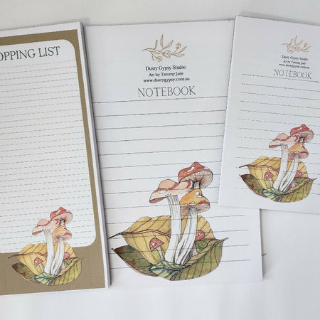 Mushrooms in gumleaves handmade stationery pack