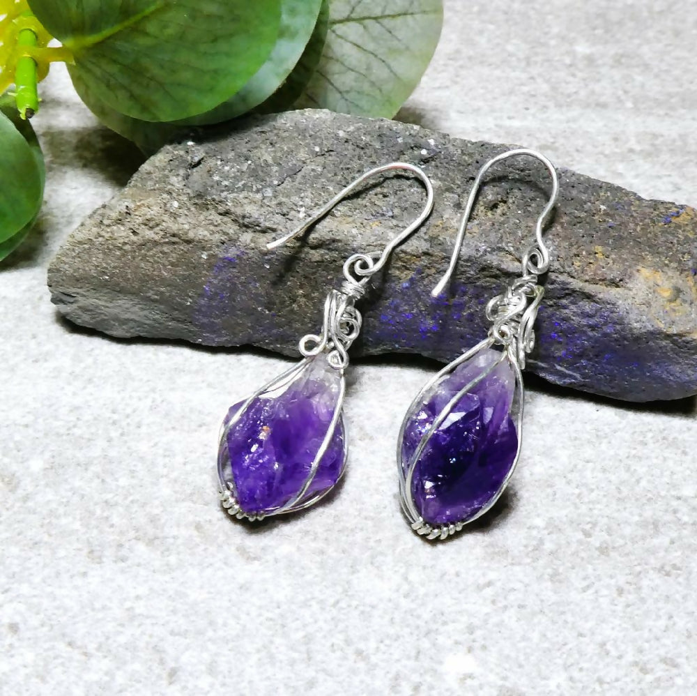 Amethyst Crystal earrings Sterling silver