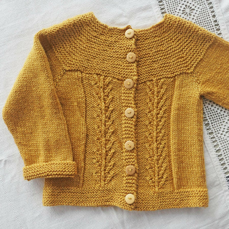 Unique Old Gold wool & bamboo cardigan. Size 5.