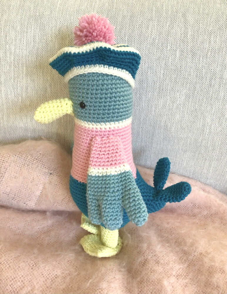 Crocheted toy Austen the Duck