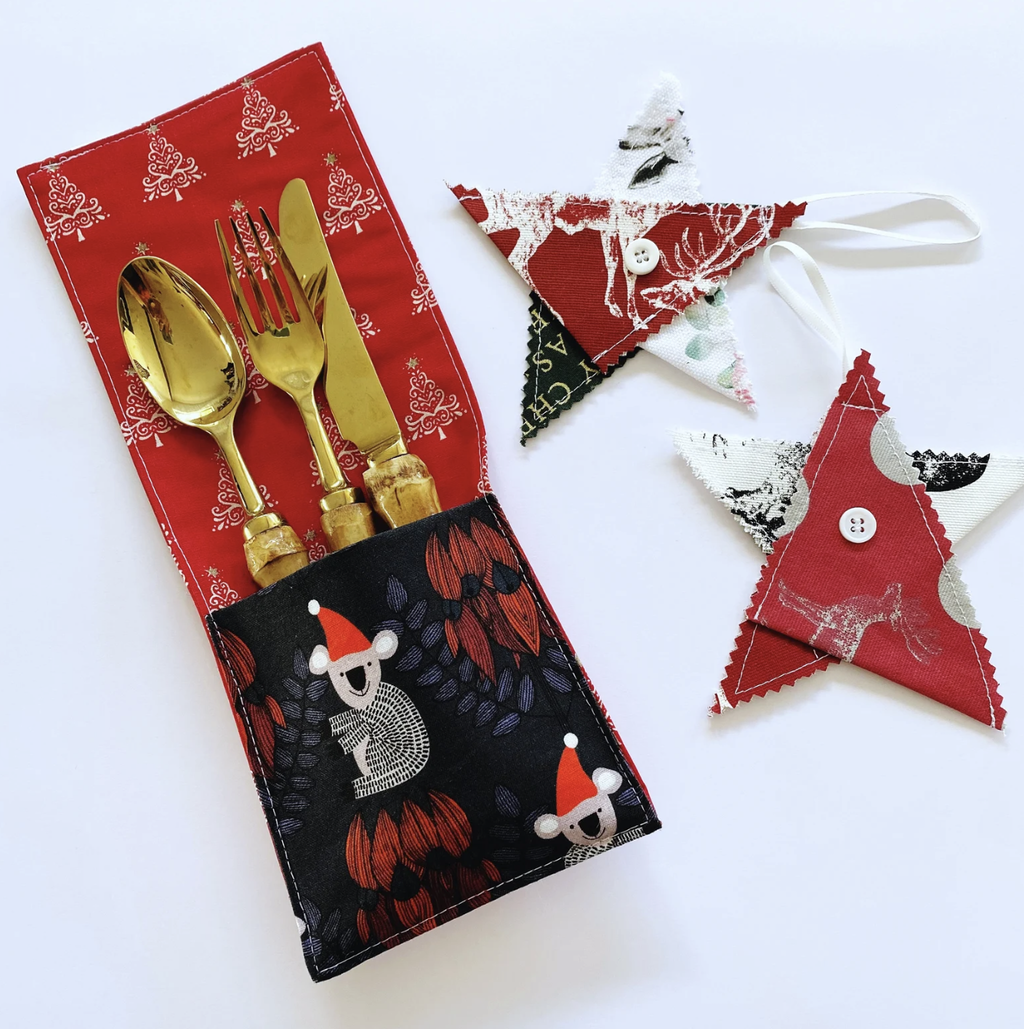 Koala Christmas cutlery holder set (of 4). Australian style cutlery pouch set.