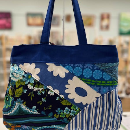 gorgeous blue vintage sunrise patch tote