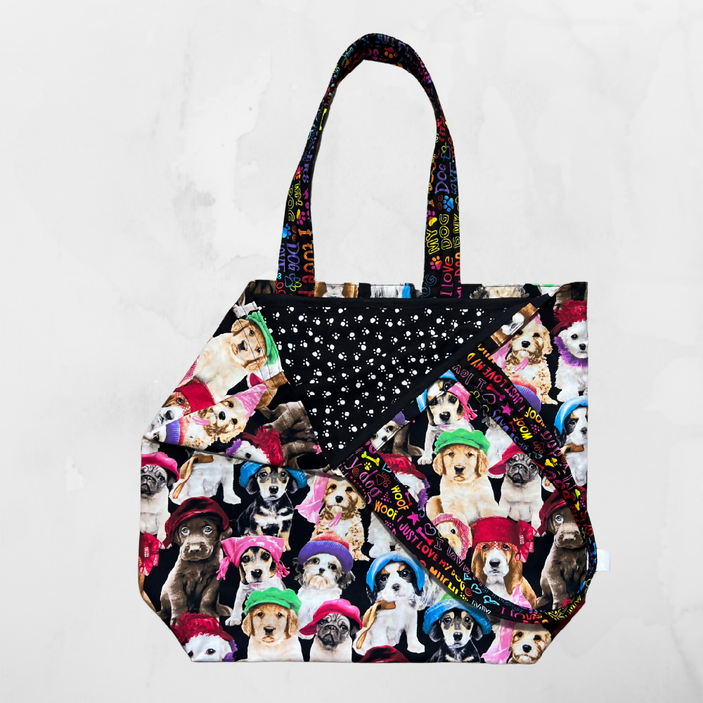 Grocery Tote ... Dogs in Hats ... Lined with storage pouch