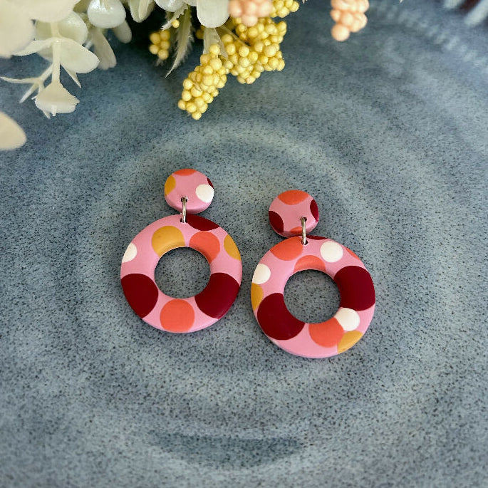Going Dotty Pink Circle Polymer Clay Earrings