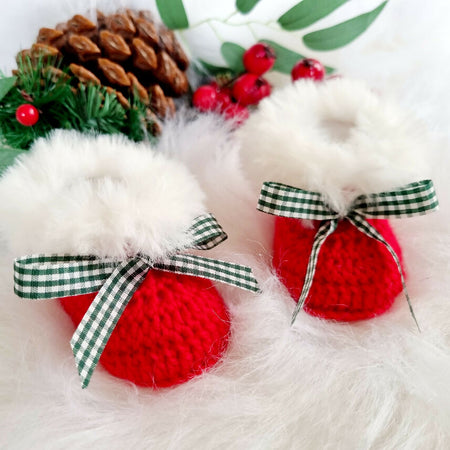 Baby Booties | Christmas | Red | Fluffy | Newborn | Crochet | Knit | Shoes | Sock
