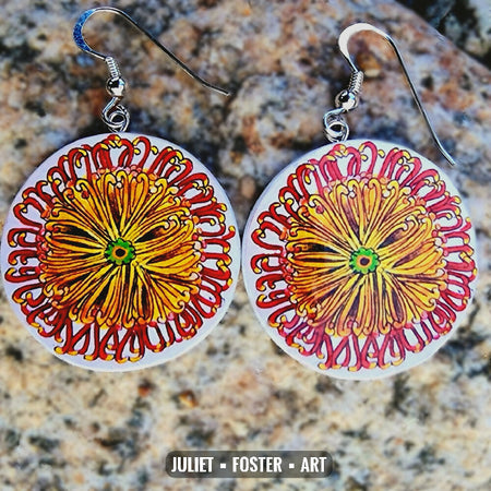 Handcrafted hairpin banksia flower earrings, boho, silver hooks