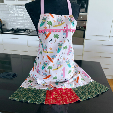 Surfing Santas Christmas pinafore ladies apron.