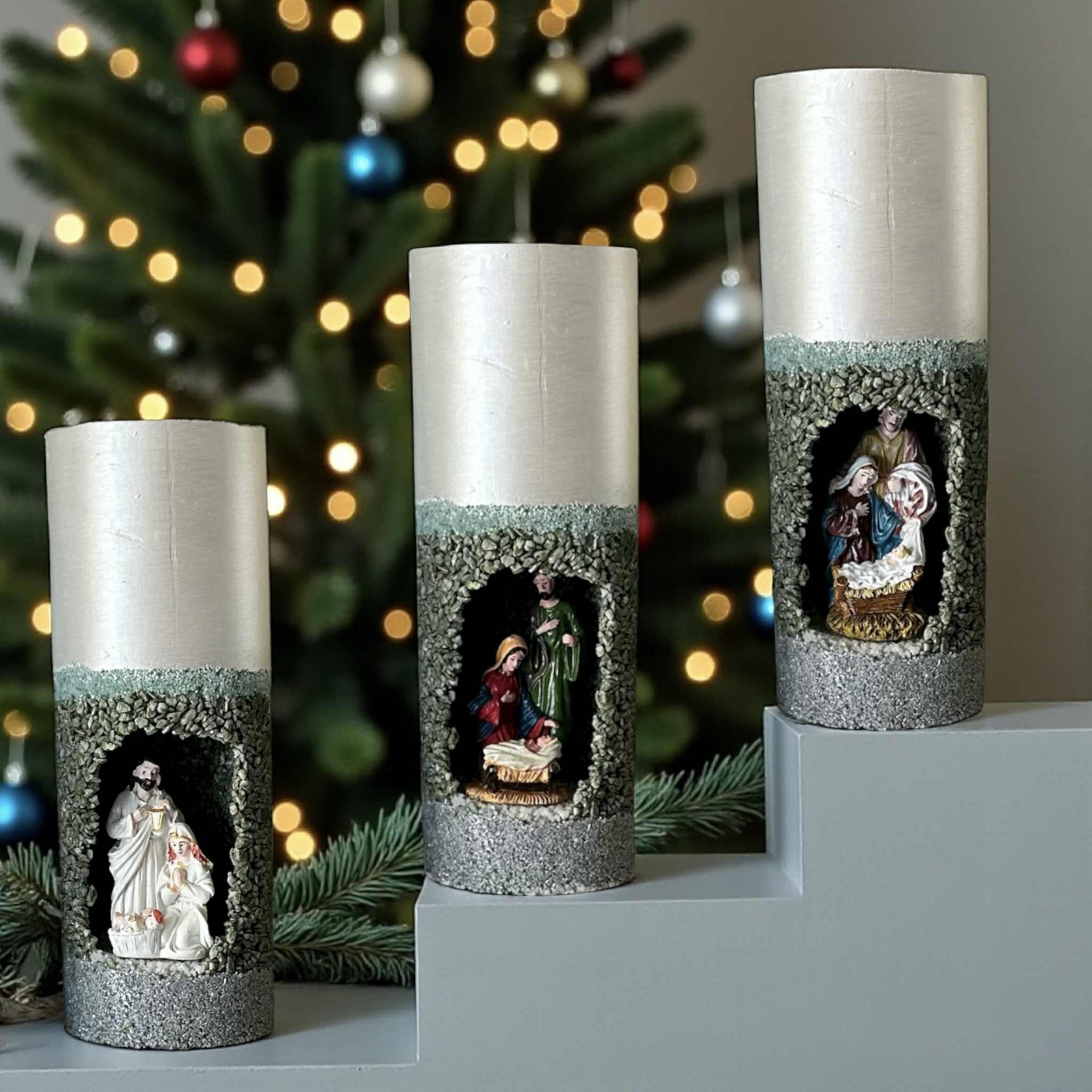 Handmade Refillable Christmas Nativity Pillar Candle | Scented | Reusable Concrete Jar | Holiday Decor Gift | Christian Christmas Candle