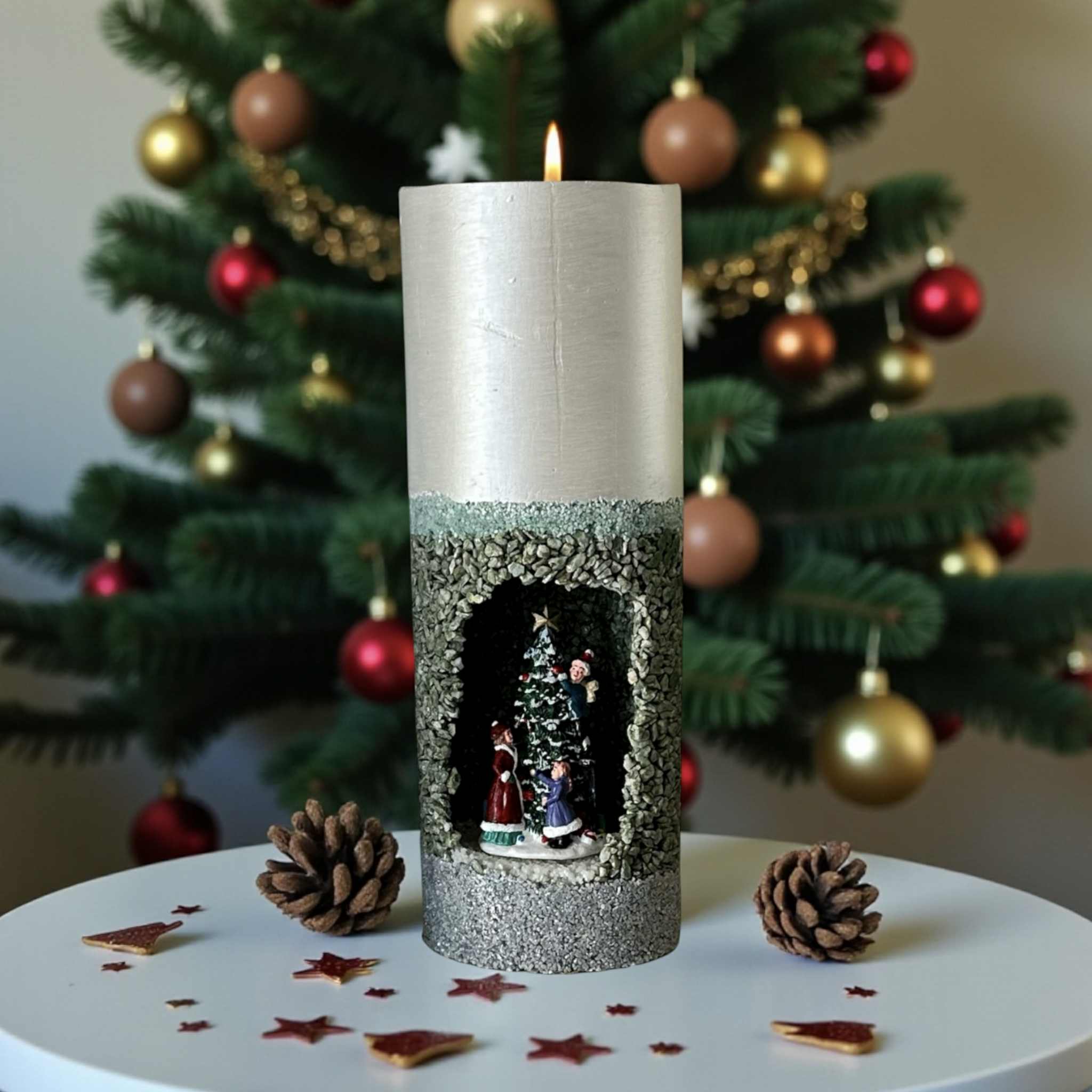 Handmade Refillable Christmas Nativity Pillar Candle | Scented | Reusable Concrete Jar | Holiday Decor Gift | Christian Christmas Candle