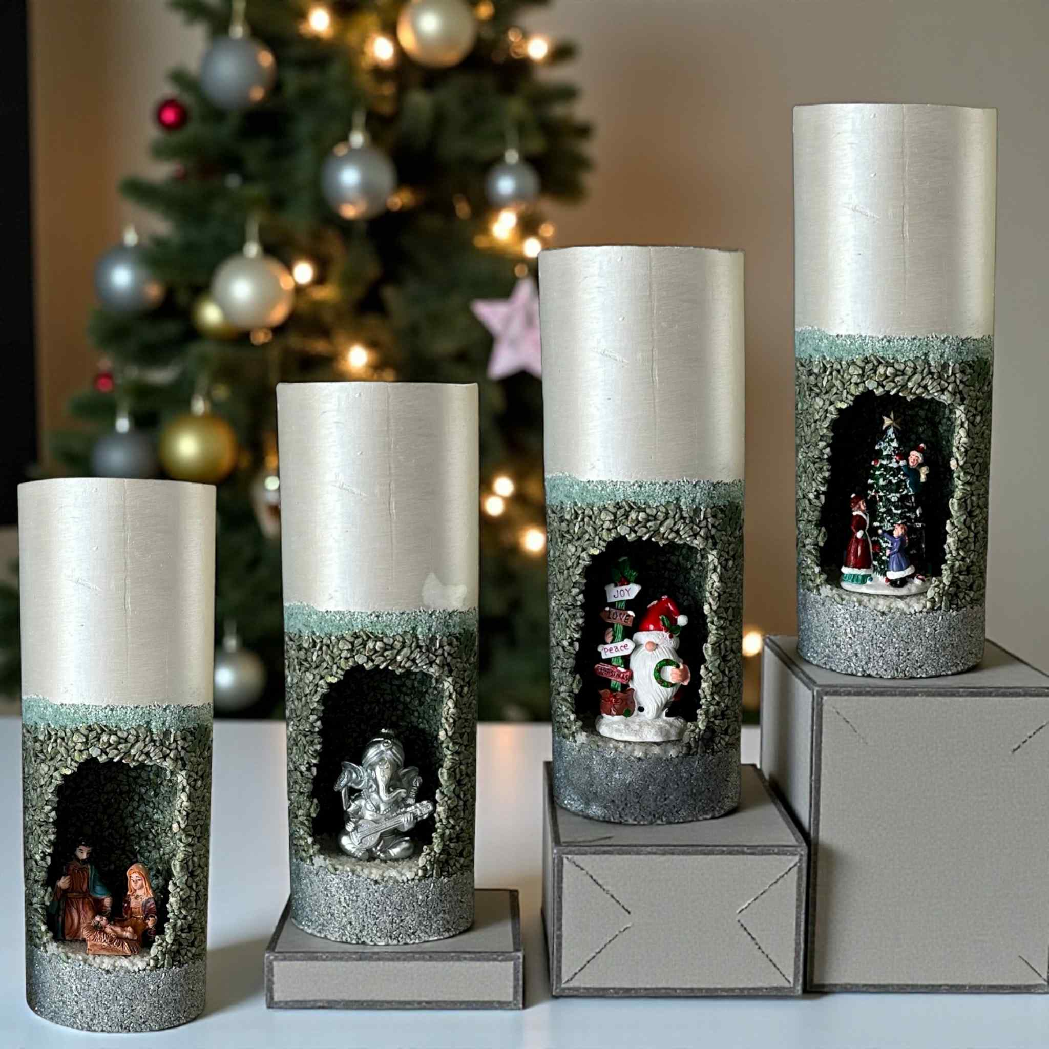 Handmade Refillable Christmas Nativity Pillar Candle | Scented | Reusable Concrete Jar | Holiday Decor Gift | Christian Christmas Candle