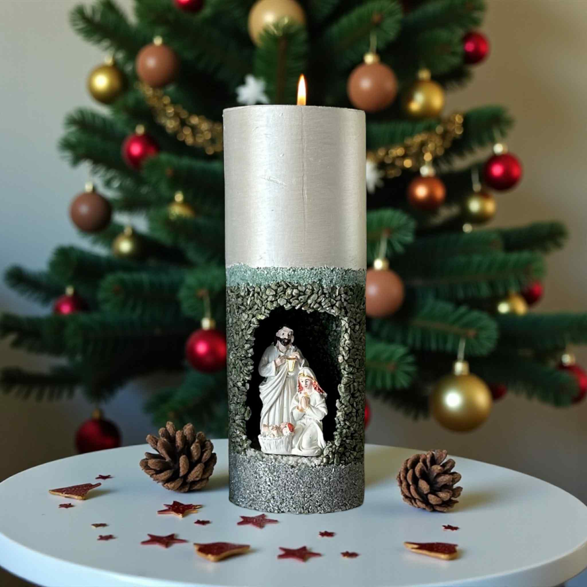 Handmade Refillable Christmas Nativity Pillar Candle | Scented | Reusable Concrete Jar | Holiday Decor Gift | Christian Christmas Candle