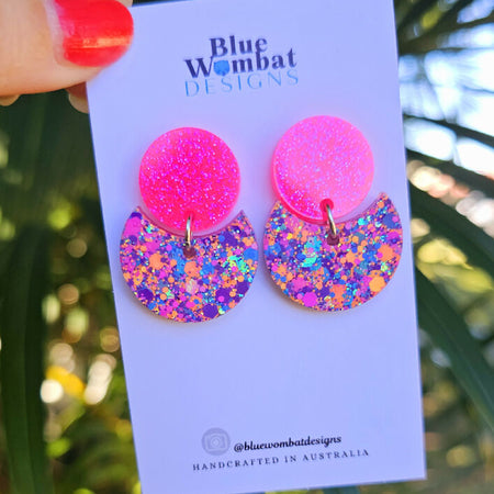 Colourful Glitter Resin Small Dangle Statement Earrings