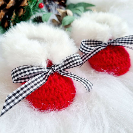 Christmas Baby Booties Red Fluffy Newborn Crochet Knit Shoes Sock