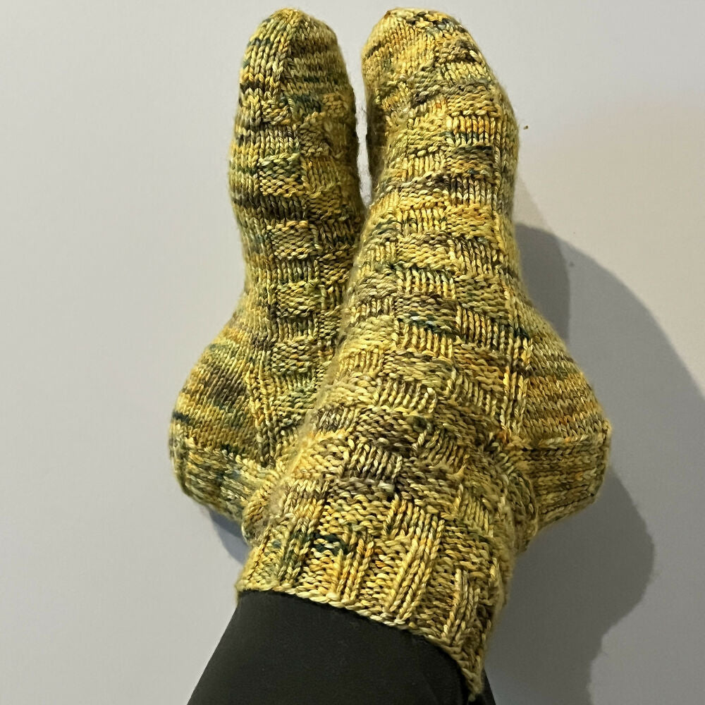 Hand knit socks using Australian indie hand dyed yarn