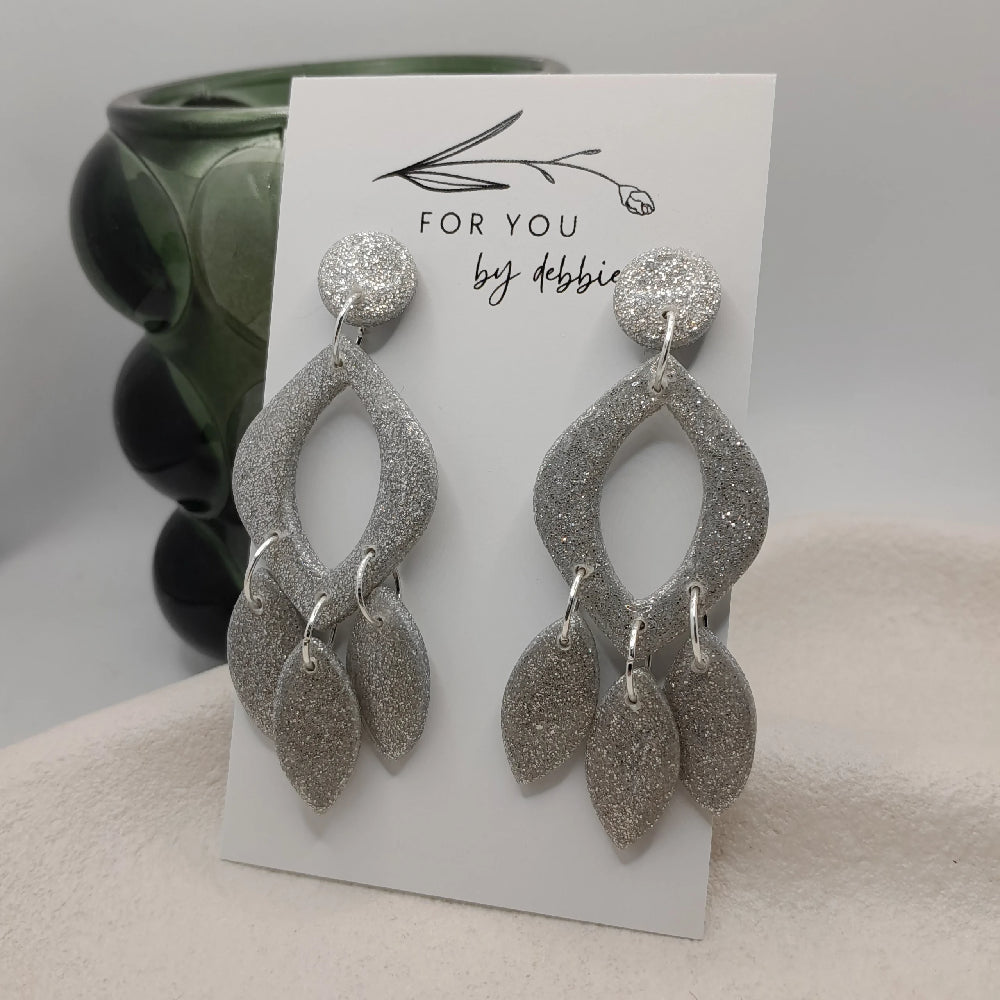 silver glitter party earrings - hypoallergenic