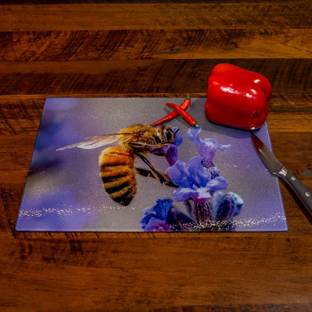 Chopping Board - Bee and Lavender - Tempered Glass