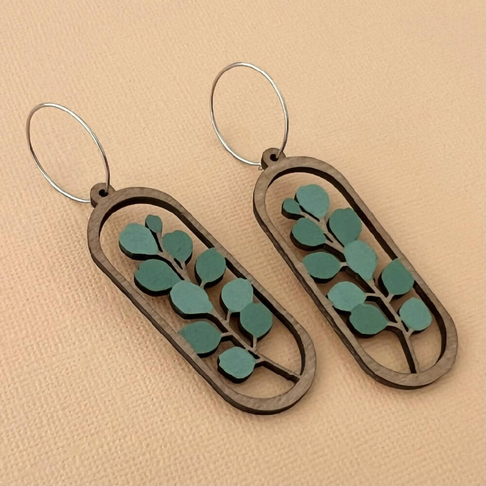 Eucalyptus Earrings, Pretty Wooden Australian Flora