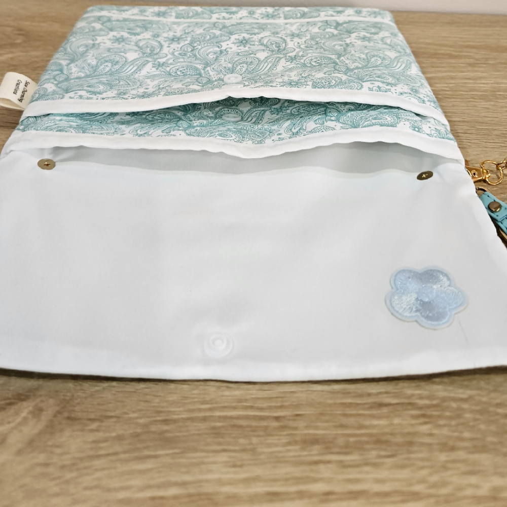 Crossbody Bag - aqua and white design