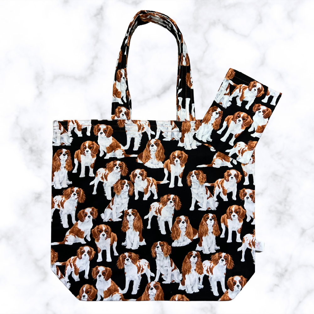 Grocery Tote ... Lined with storage pouch ... Cavalier King Charles Spaniel