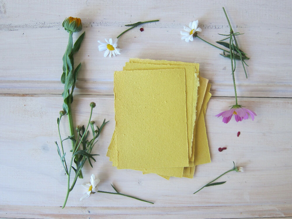 Turmeric Dyed Handmade Paper sheets/ Recycled paper stationery/ A7