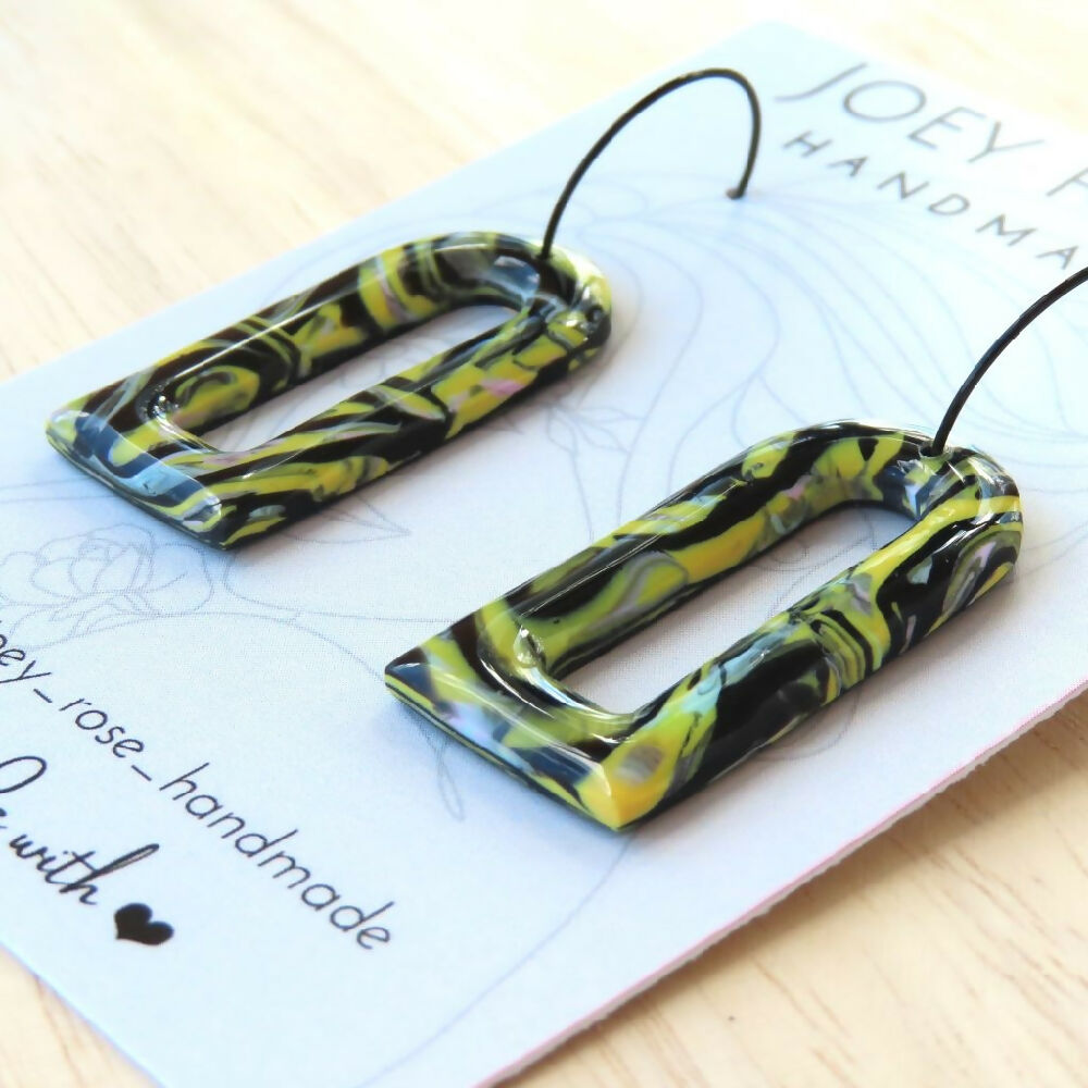 Yellow & Black Marbled Polymer Clay Earrings