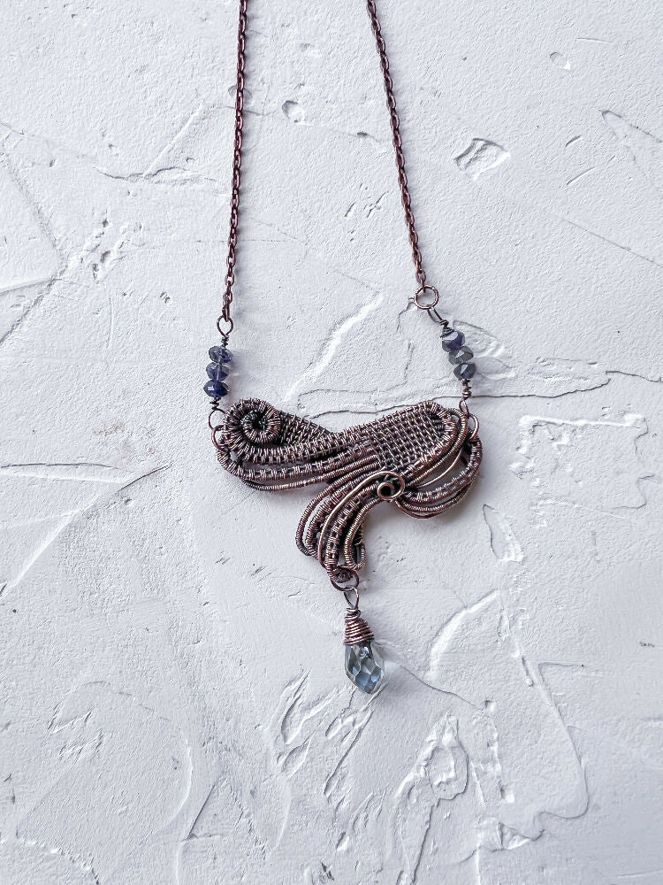 Sophisticated Wire Woven Pendant with Iolite Accents