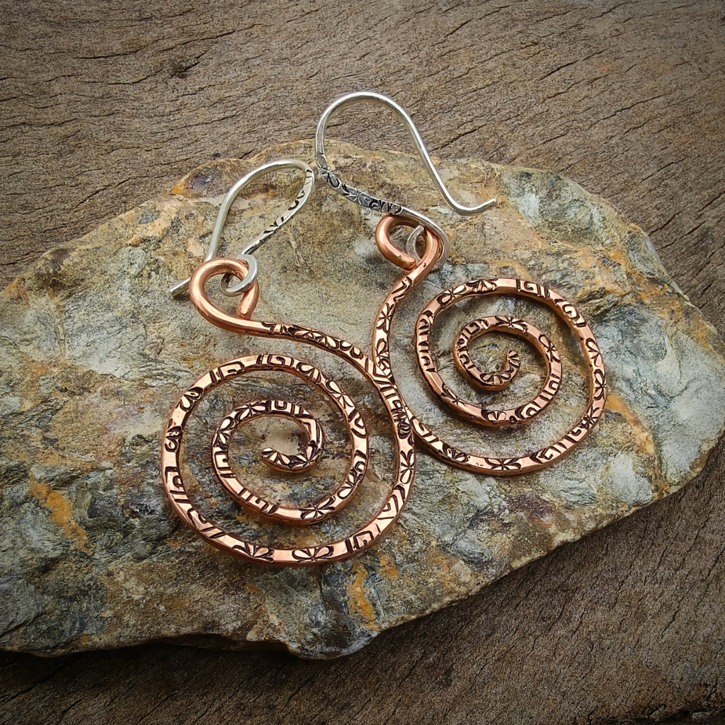 Rustic Copper Spiral Earrings