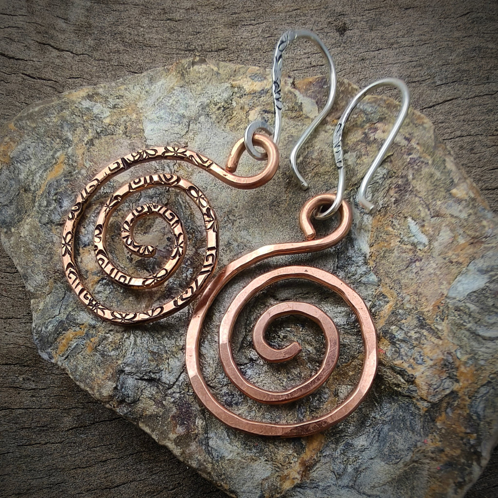 Rustic Copper Spiral Earrings