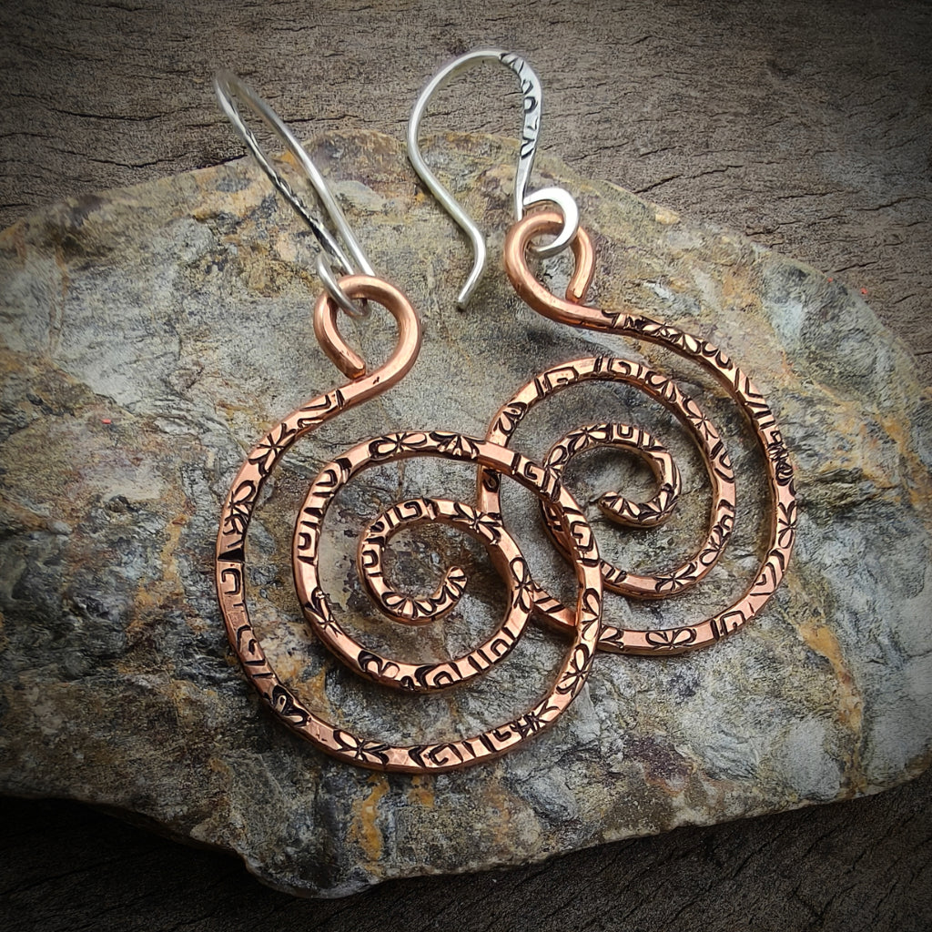 Rustic Copper Spiral Earrings