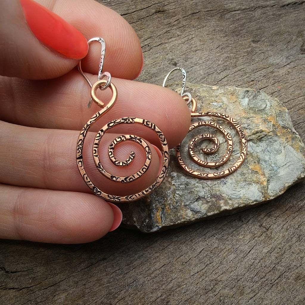 Rustic Copper Spiral Earrings