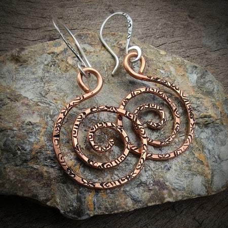 Rustic Copper Spiral Earrings