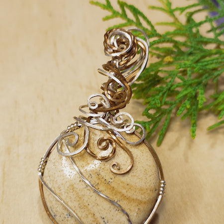 Jasper, Wire Wrapped Sterling Silver and Copper Pendant
