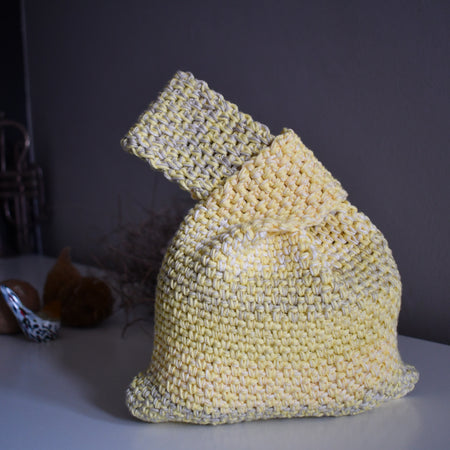 Japanese Knot Bag -Unique Crochet Bag Purse Pale Yellow