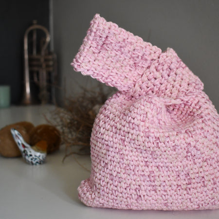 Japanese Knot Bag - Unique Crochet Bag Purse Light Pink
