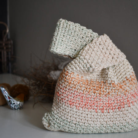 Japanese Knot Bag - Unique Crochet Bag Purse Neutral Colours