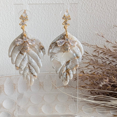 Bees on Leaves Gold Accented Earrings
