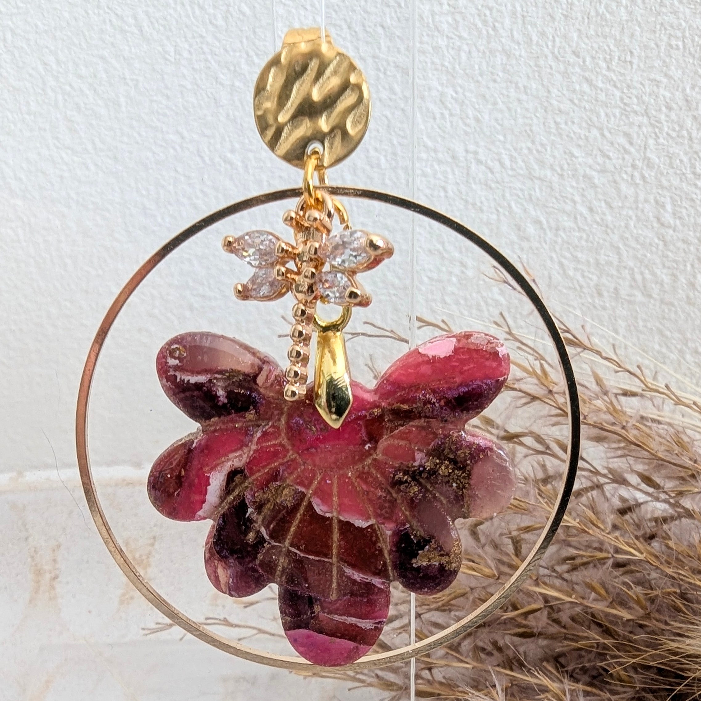 Pretty in Pink Flower and Dragonfly Earrings.